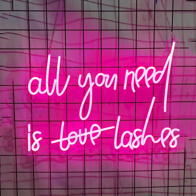 ''All You Need Is Love Lashes'' Beauty Saloon Neon Sign